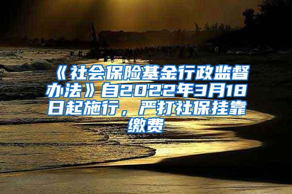 《社会保险基金行政监督办法》自2022年3月18日起施行，严打社保挂靠缴费