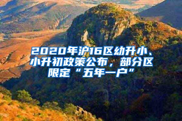 2020年沪16区幼升小、小升初政策公布，部分区限定“五年一户”