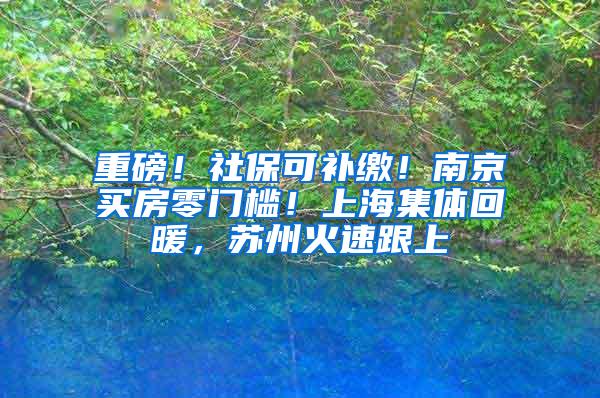 重磅！社保可补缴！南京买房零门槛！上海集体回暖，苏州火速跟上