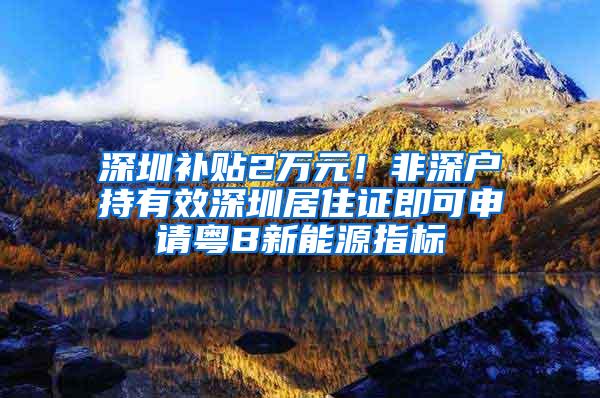 深圳补贴2万元！非深户持有效深圳居住证即可申请粤B新能源指标