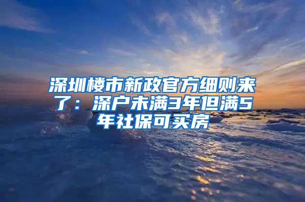 深圳楼市新政官方细则来了：深户未满3年但满5年社保可买房