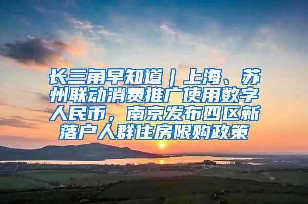 长三角早知道｜上海、苏州联动消费推广使用数字人民币，南京发布四区新落户人群住房限购政策