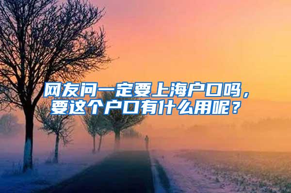 网友问一定要上海户口吗，要这个户口有什么用呢？