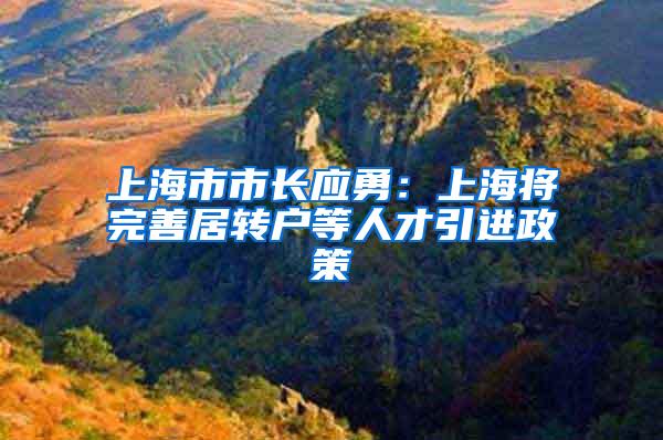 上海市市长应勇：上海将完善居转户等人才引进政策