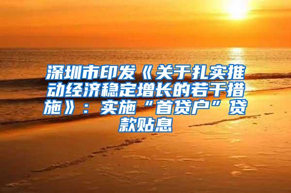 深圳市印发《关于扎实推动经济稳定增长的若干措施》：实施“首贷户”贷款贴息