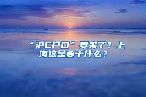 “沪C户口”要来了？上海这是要干什么？